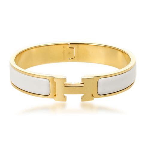 hermes h bracelet white and gold